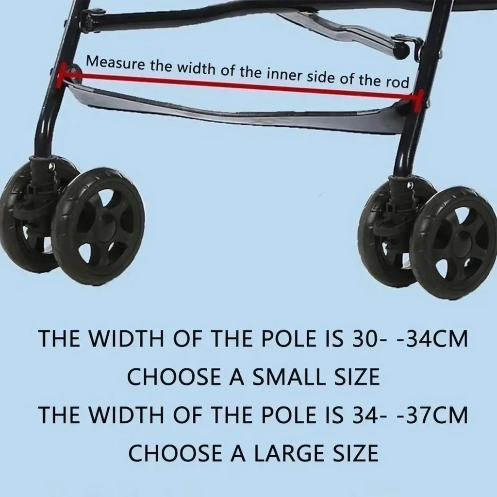 Black metal walker with four wheels and adjustable pole width featuring sturdy frame shown from the back for stroller footrest extension pedal
