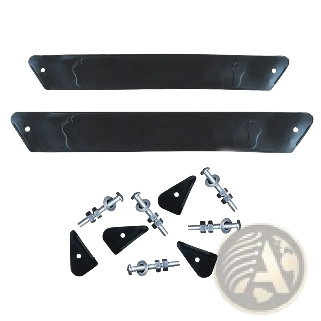 Black rubber stroller footrest extension pedal with metal mounting hardware for pram protection and support
