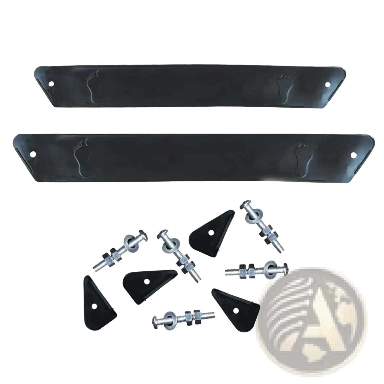 Black rubber stroller footrest extension pedal with metal mounting hardware for pram protection and support