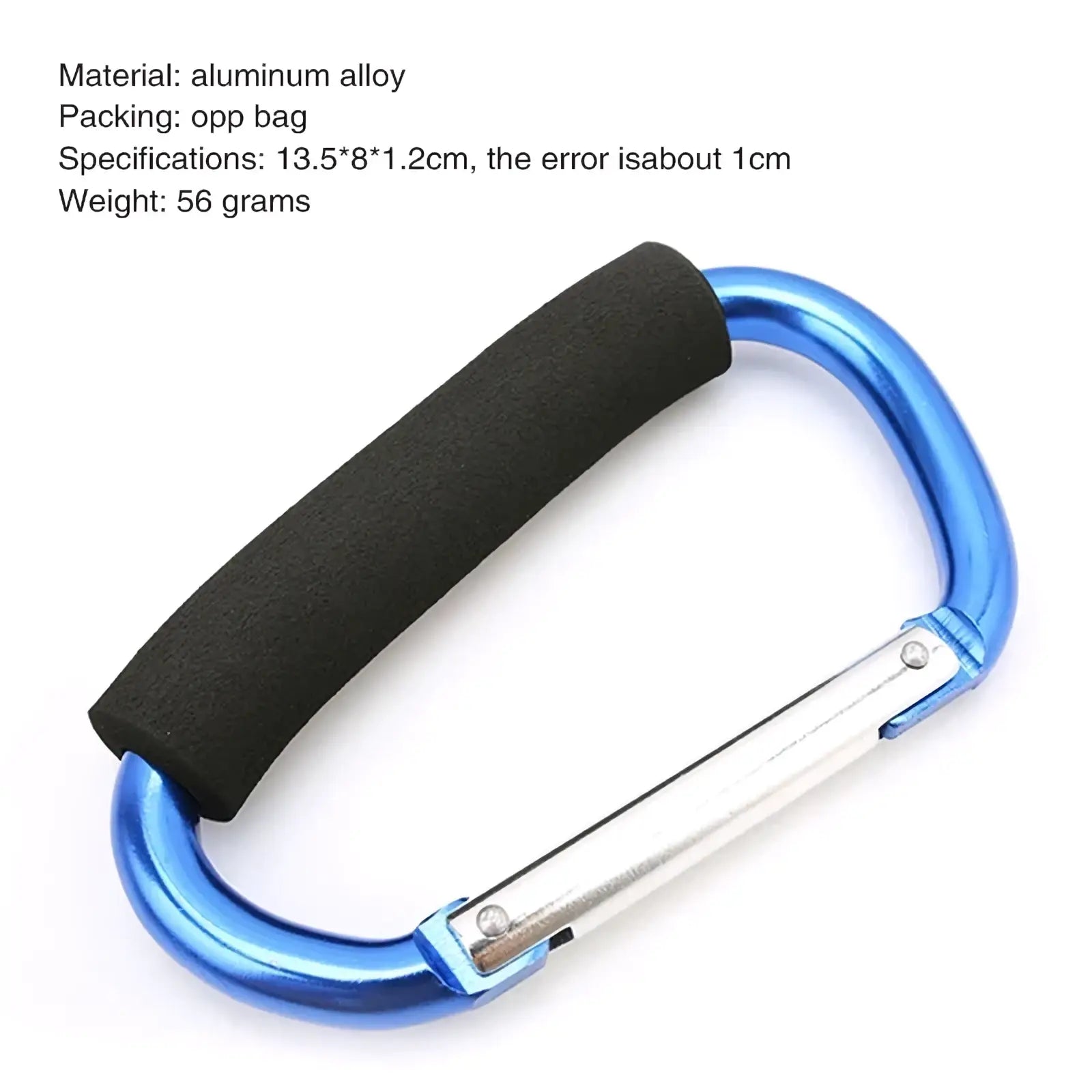 Blue aluminum alloy stroller hook pram hanger with black rubber grip handle for secure attachment