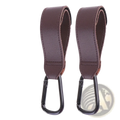 Brown leather stroller hooks with black metal clasps adjustable pu leather pram bag hanger straps
