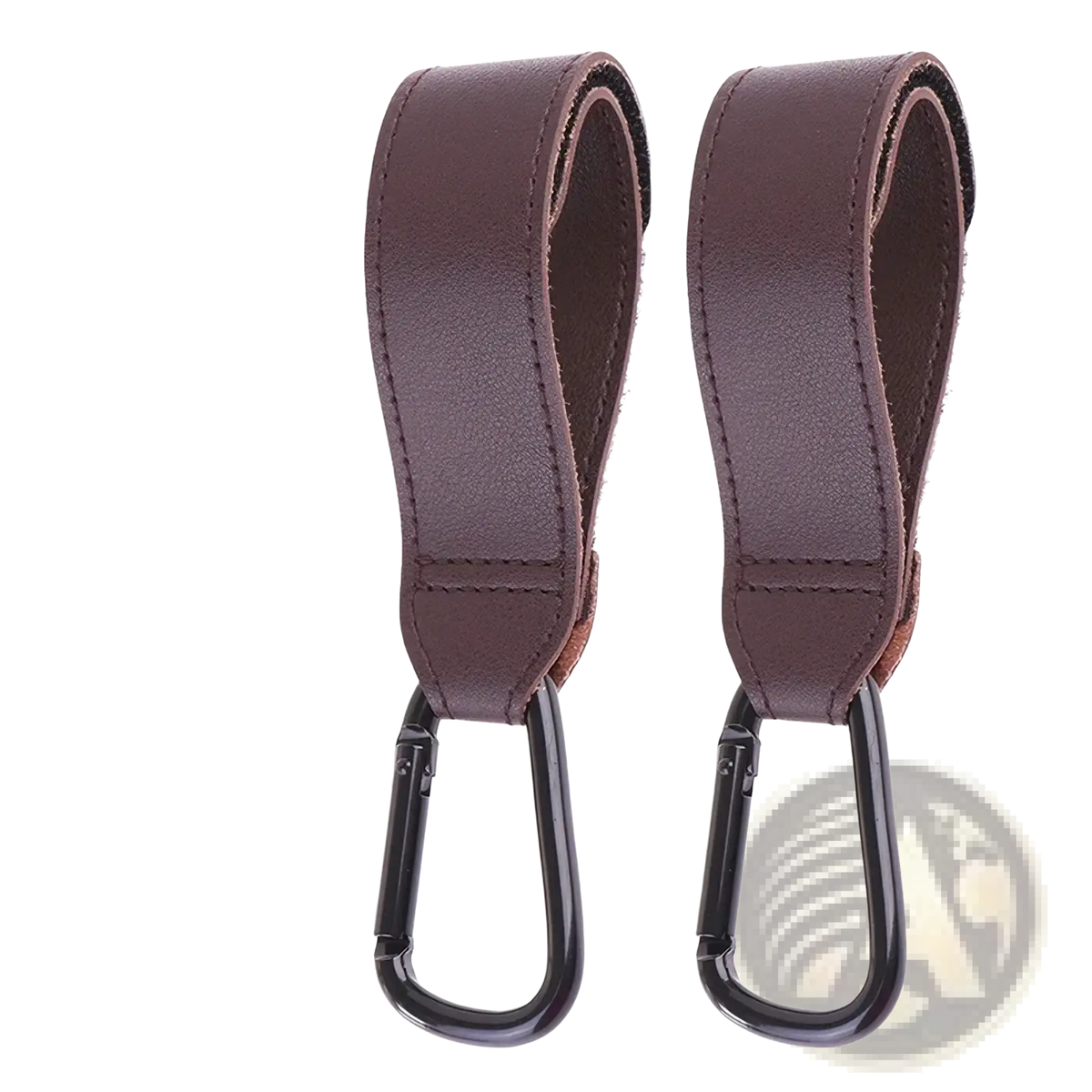 Brown leather stroller hooks with black metal clasps adjustable pu leather pram bag hanger straps
