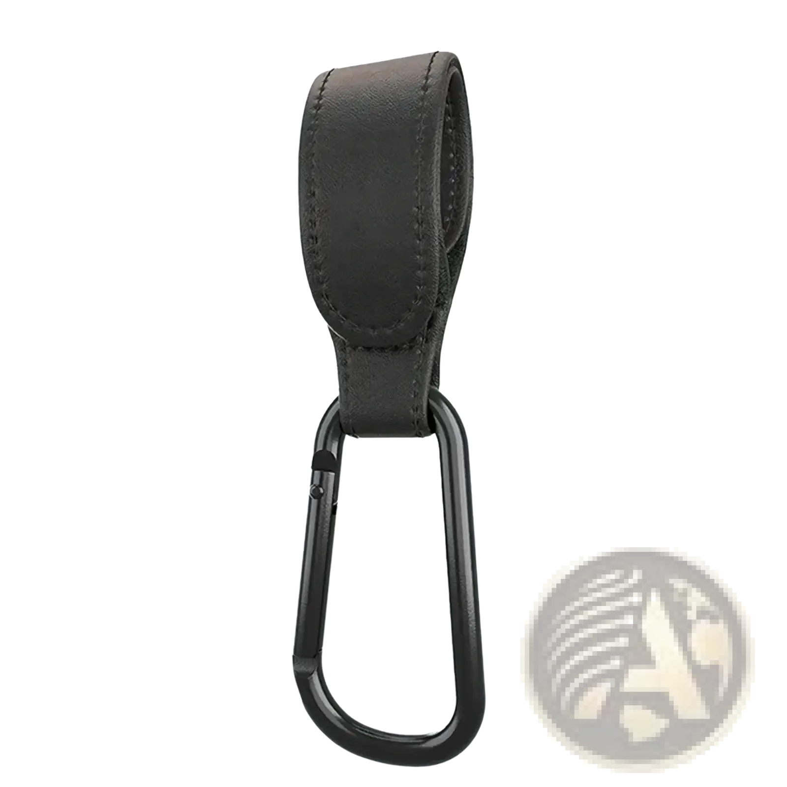 Black leather strap stroller hook with black carabiner clip adjustable pu leather pram bag hanger