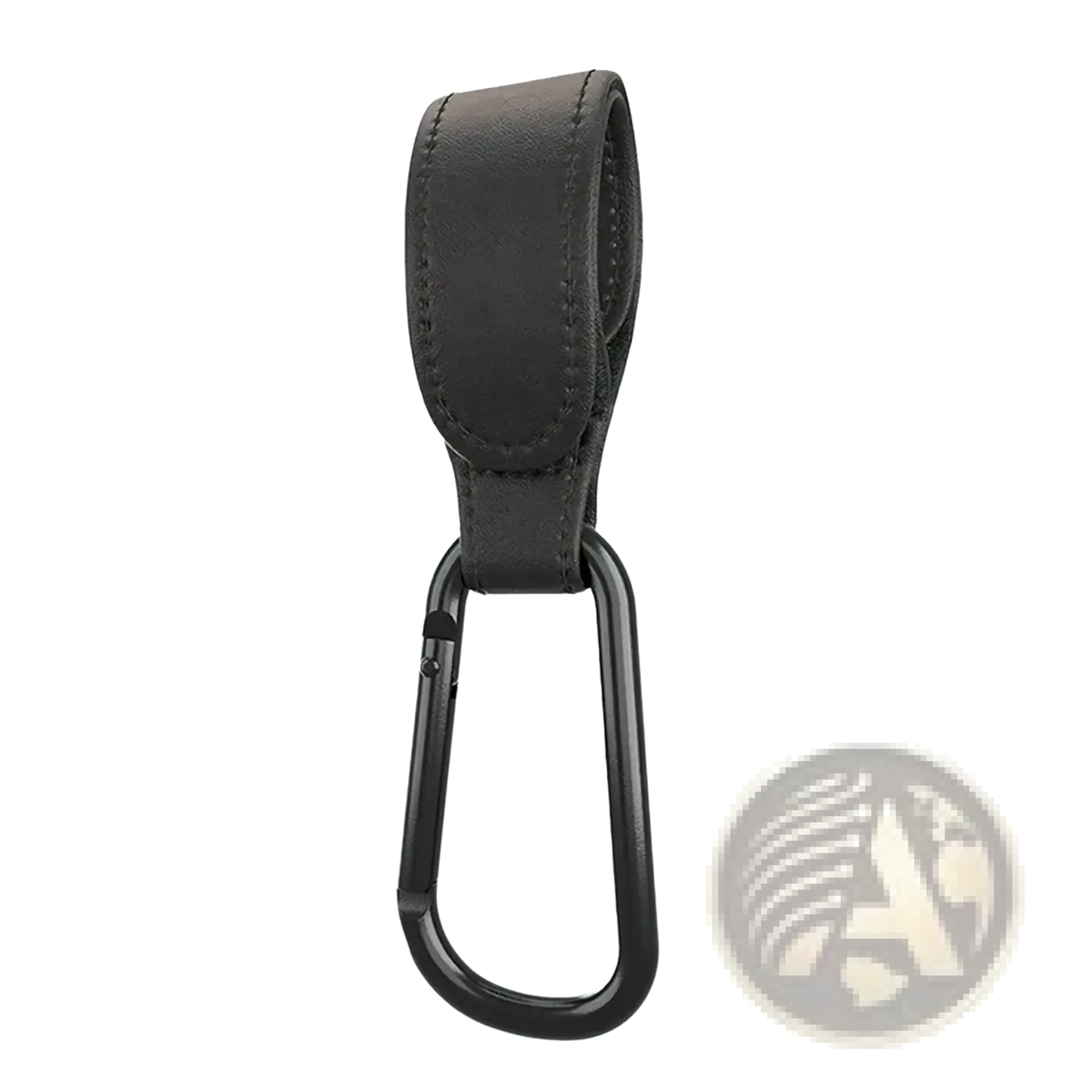 Black leather strap stroller hook with black carabiner clip adjustable pu leather pram bag hanger