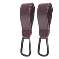 Brown leather stroller hooks with black metal clasps adjustable pu leather pram bag hanger straps