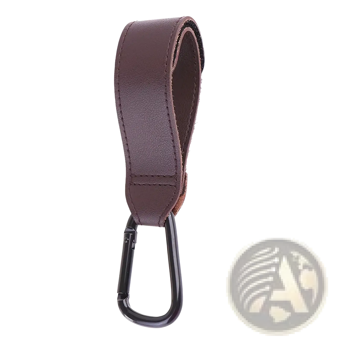 Brown leather strap with black carabiner clip for adjustable pu leather stroller hooks pram bag hanger