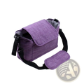 Purple textured fabric stroller organizer bag cooler with black adjustable strap and padded shoulder pad