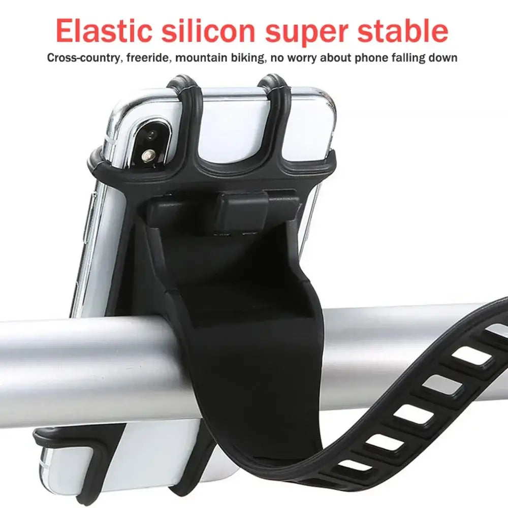 Black elastic silicone stroller phone holder bicycle mount with super stable design for secure biking use
