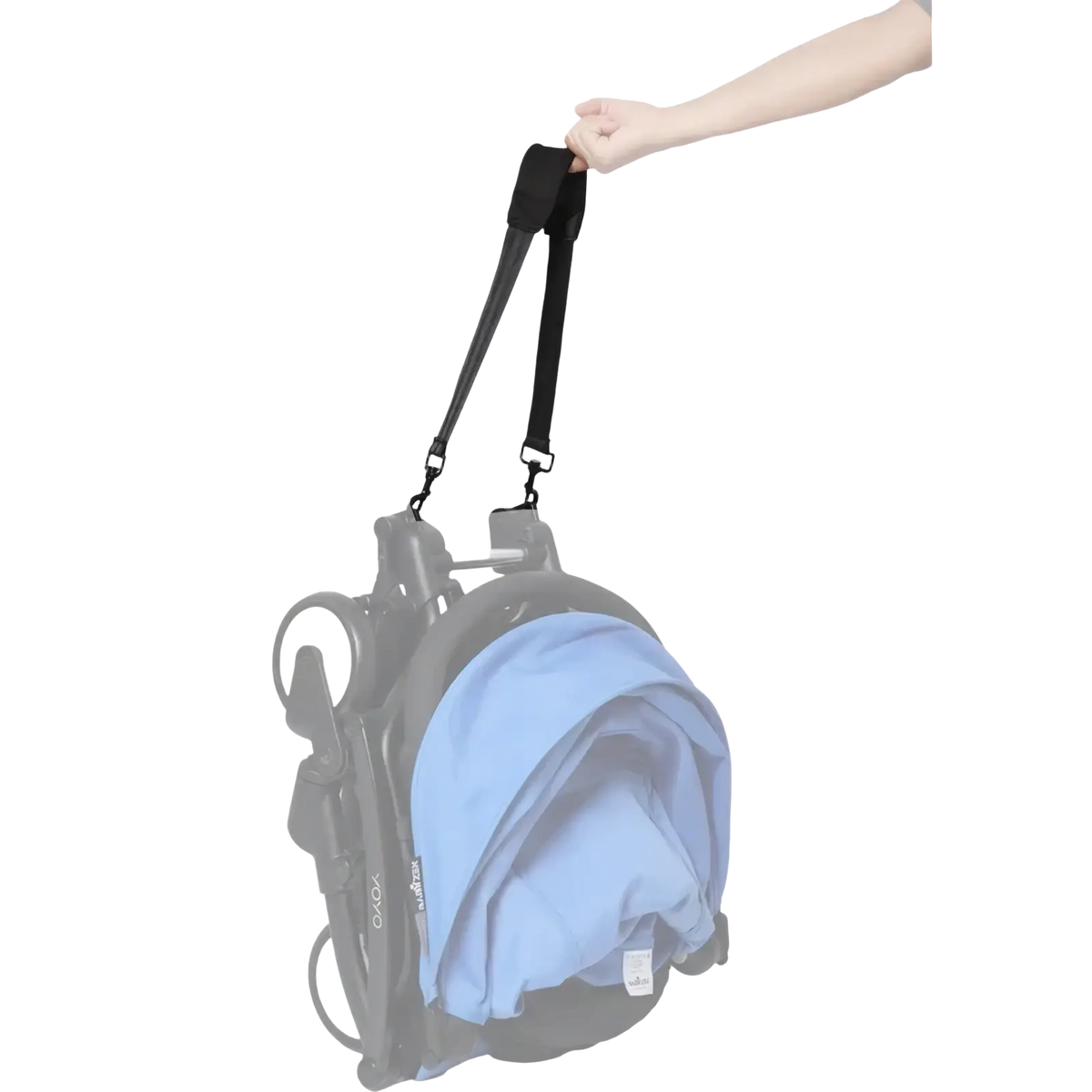 Black adjustable padded stroller shoulder strap with metal hardware for Yoyo Yoya pram compact use