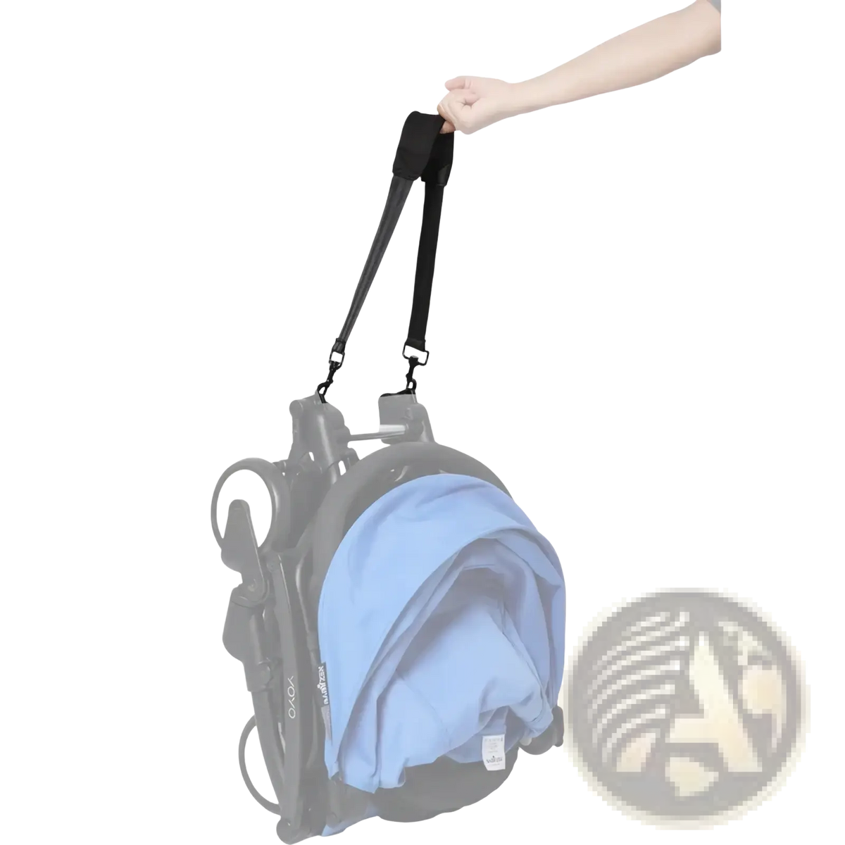 Black adjustable padded stroller shoulder strap with metal hardware for Yoyo Yoya pram compact use