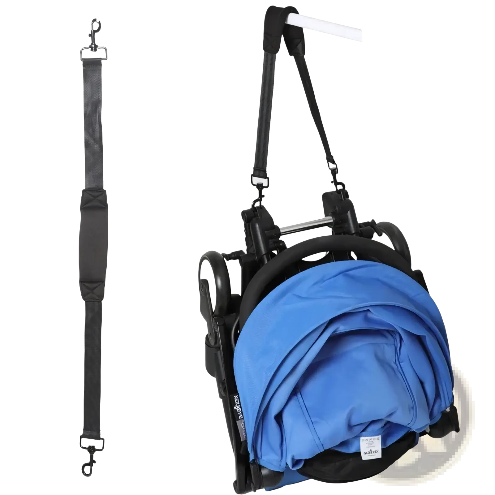 Black fabric stroller shoulder strap with metal hooks for hanging folded blue canopy baby stroller yoyo yoya pram