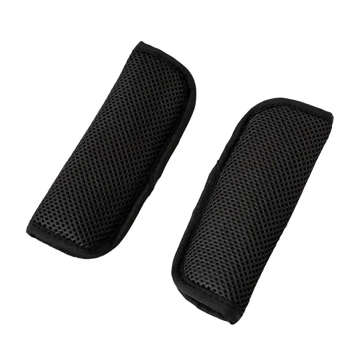 Black breathable mesh stroller strap covers with reinforced fabric edges for comfortable shoulder padding