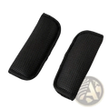 Black breathable mesh stroller strap covers with reinforced fabric edges for comfortable shoulder padding