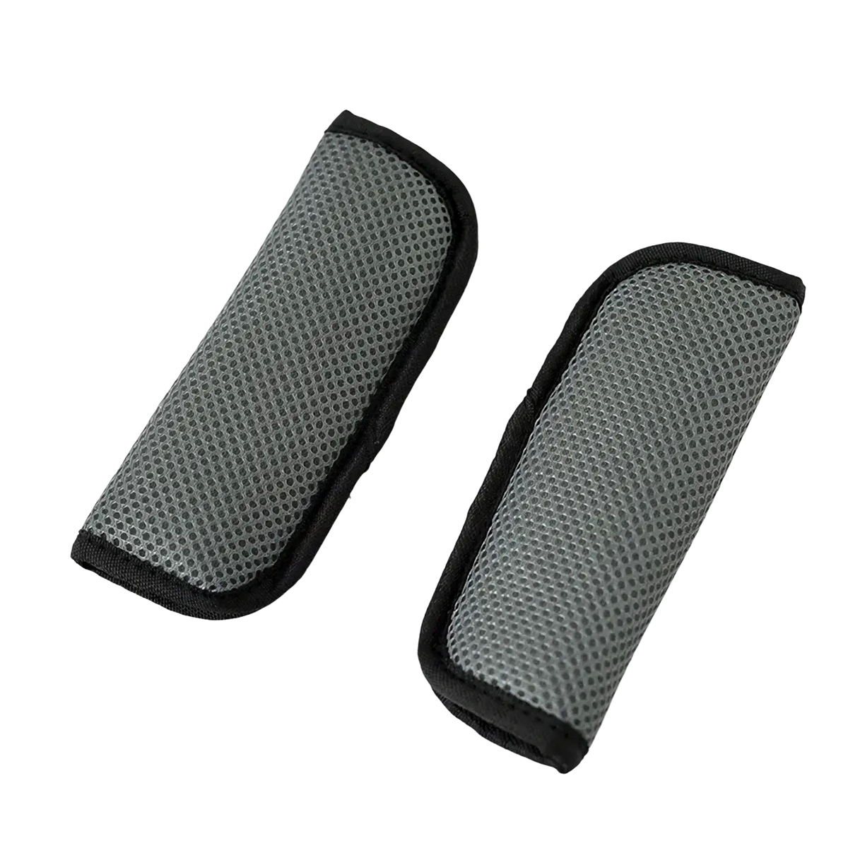 Gray breathable mesh stroller strap covers with black fabric trim featuring soft shoulder pads for comfort