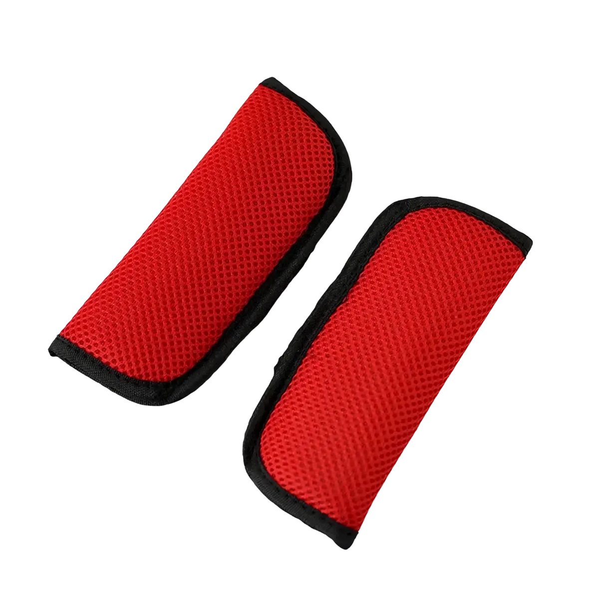 Red mesh stroller strap covers with black trim breathable mesh shoulder pads for comfort and protection