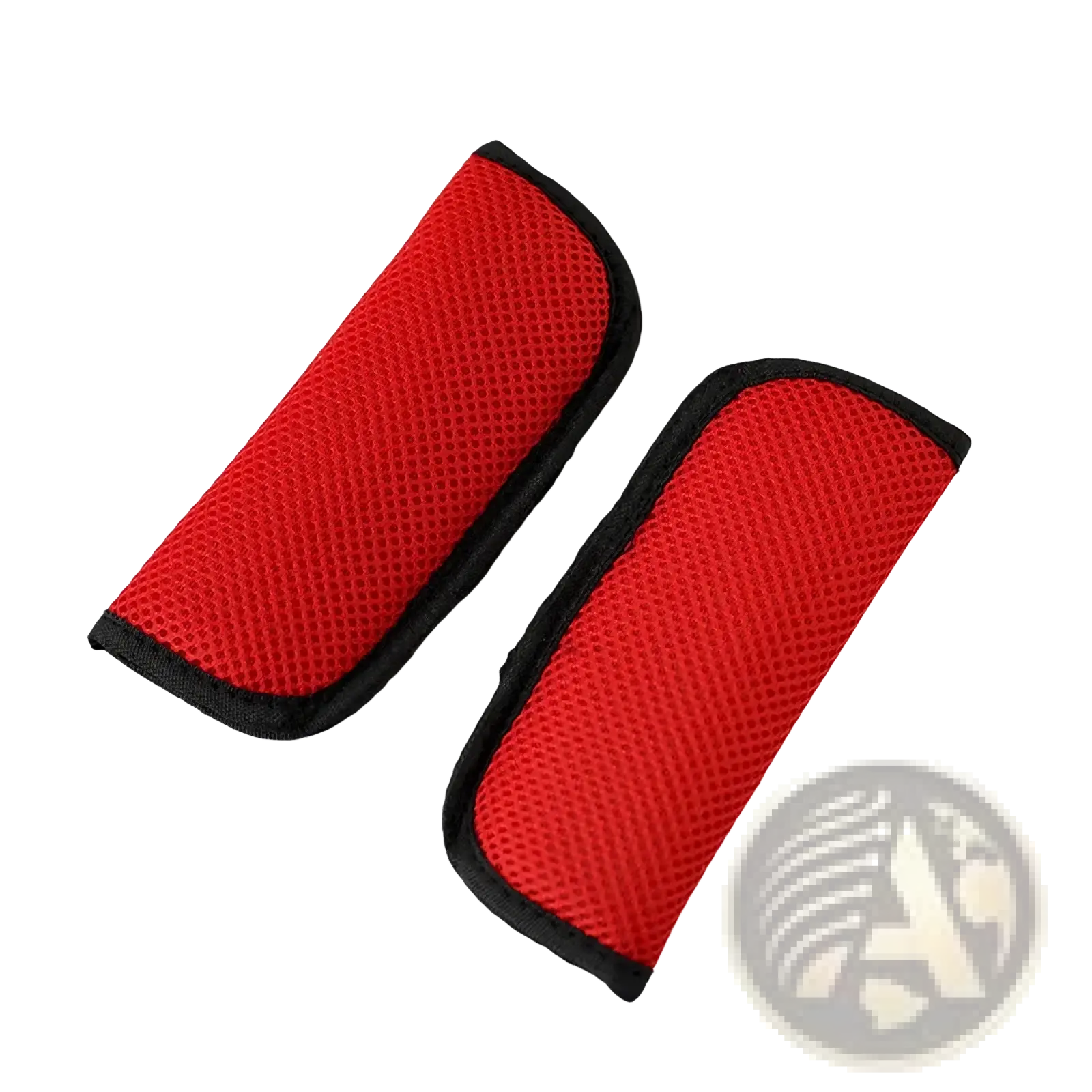 Red mesh stroller strap covers with black trim breathable mesh shoulder pads for comfort and protection