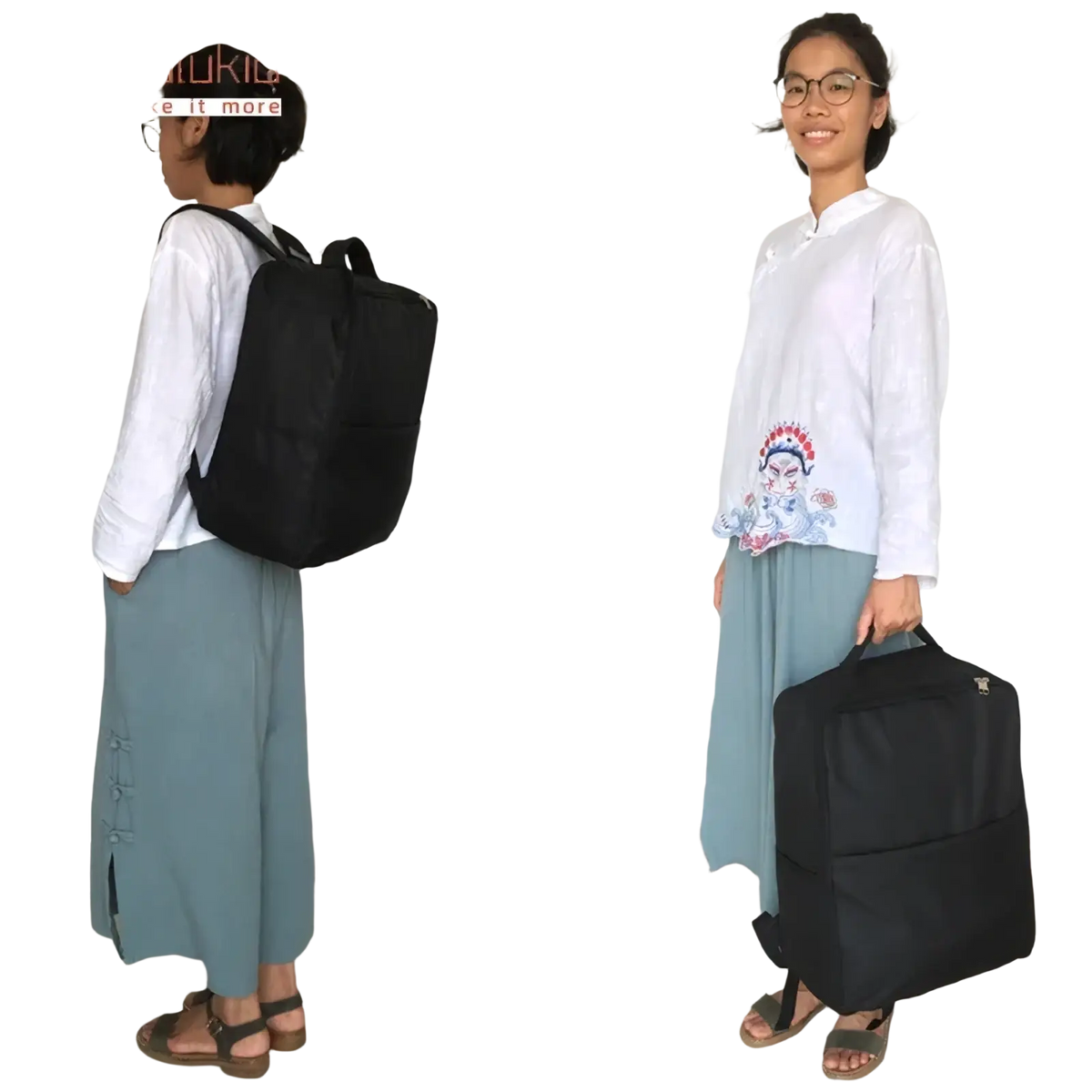 Black stroller travel backpack for Cybex Libelle Gb Pockit with adjustable straps and front pocket visible from back side