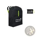Black stroller travel bag with neon green accents and drawstring closure for universal pram dust cover organizer