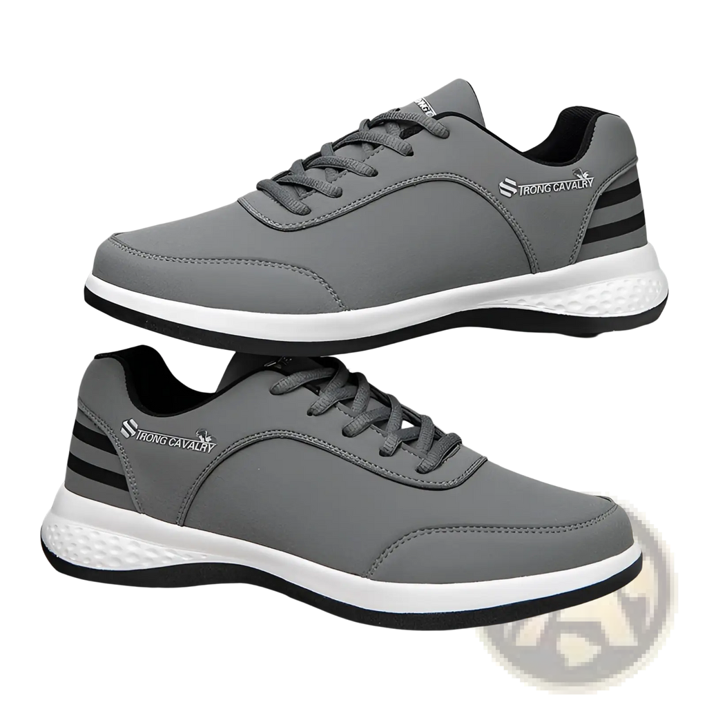 Gray strong cavalry breathable mesh casual athletic sneakers with black stripes and white soles for men