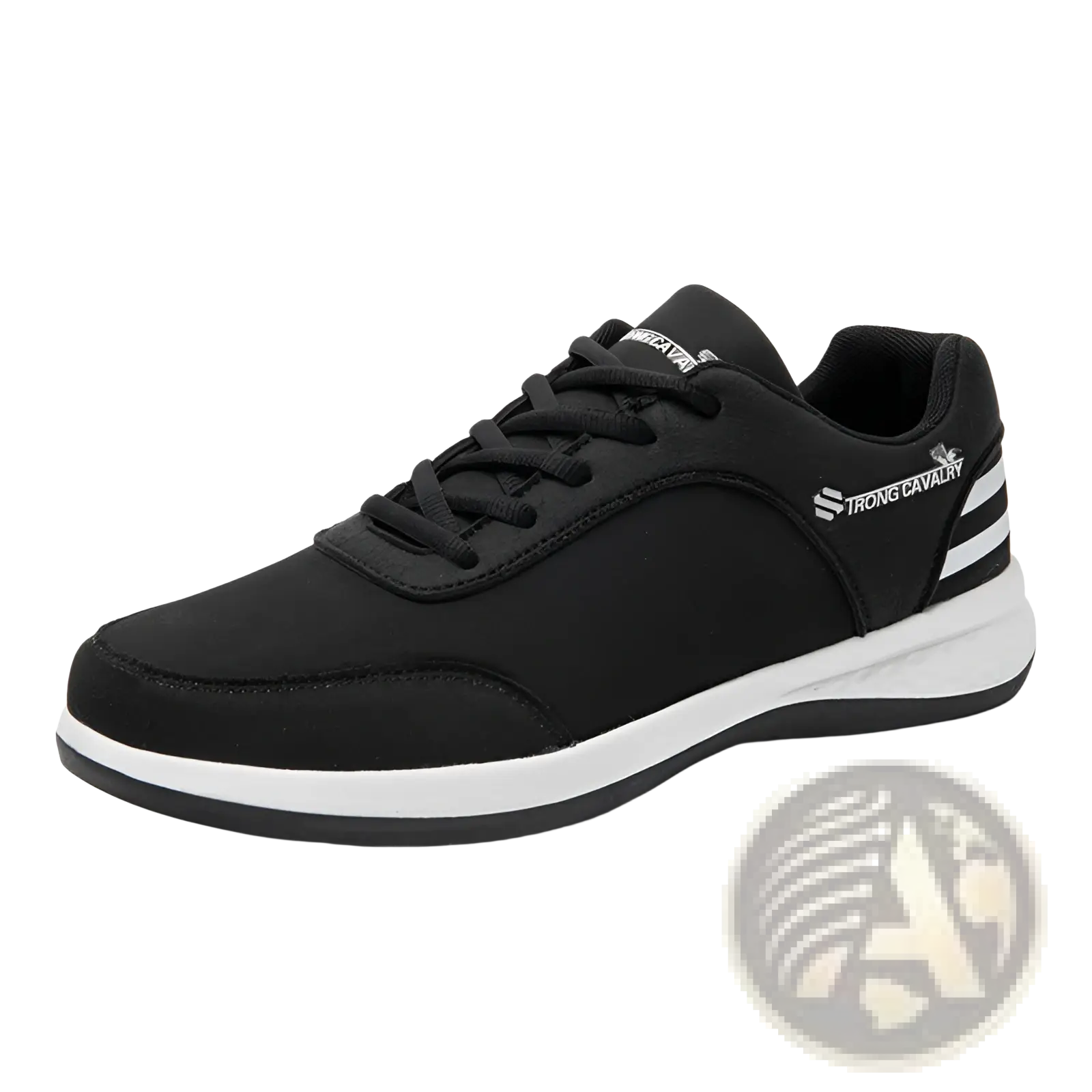 Black strong cavalry breathable mesh casual athletic sneaker with white accents and textured upper