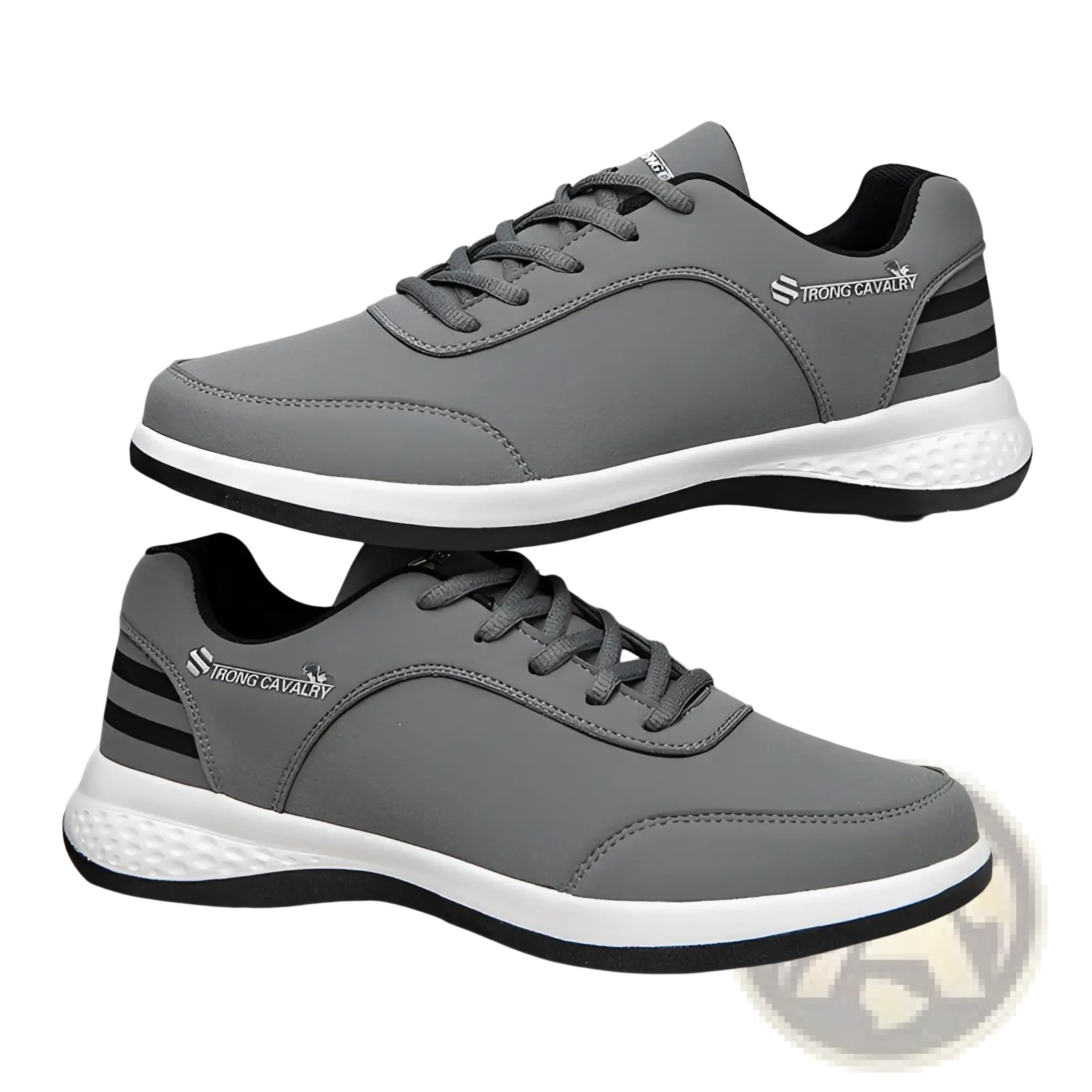 Gray strong cavalry breathable mesh casual athletic sneakers with black stripes and white soles for men