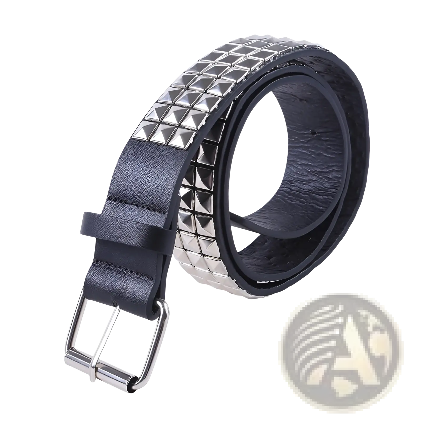Black leather belt with silver pyramid studs and polished metal buckle studded pu leather belt pyramid rivet waistband