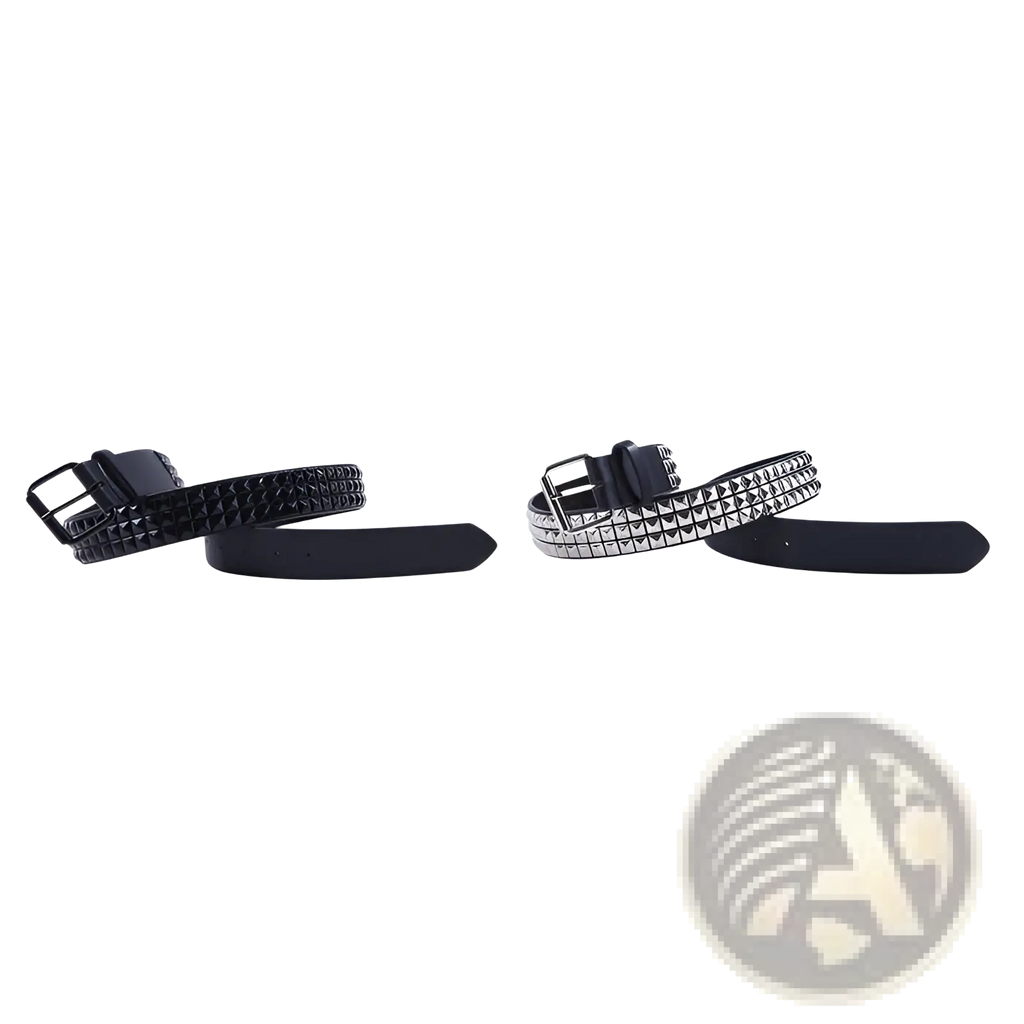Black and silver studded pu leather belt with pyramid rivet waistband for edgy waist styling