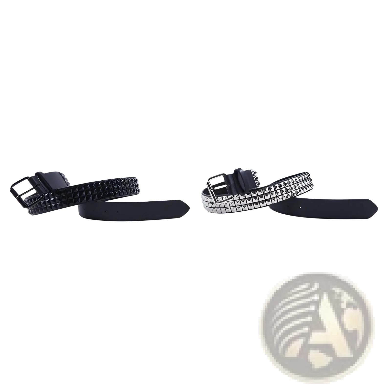 Black and silver studded pu leather belt with pyramid rivet waistband for edgy waist styling