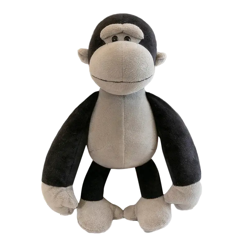 A plush black and gray gorilla stuffed plush animal made of soft textured fabric in lion elephant tiger forest toys collection
