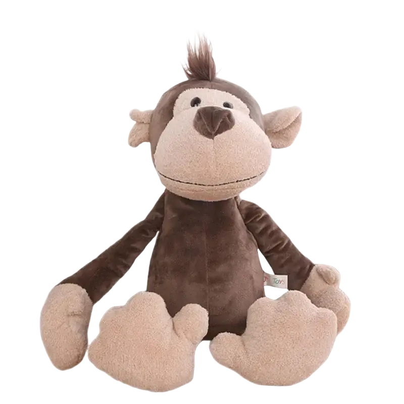 A plush brown monkey stuffed plush animal with beige face and velour material from lion elephant tiger forest toys