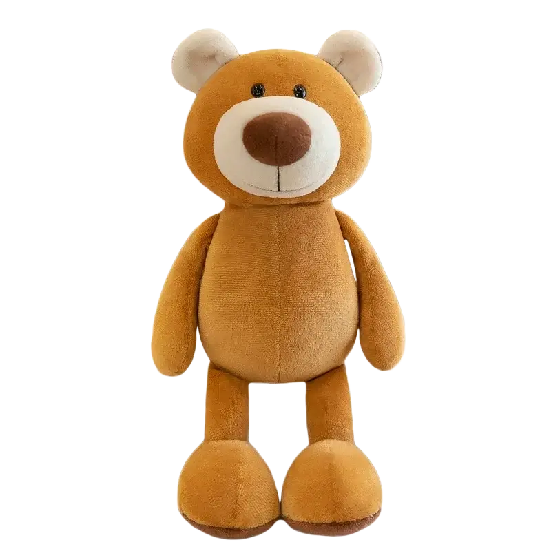 A tan-colored plush teddy bear with soft fur and black button eyes in a stuffed plush animals lion elephant tiger set