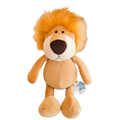 A stuffed plush animals lion toy with a fluffy golden mane tan body and white muzzle featuring black eyes and nose