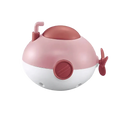 Pink and white plastic submarine baby bath toy with red propeller periscope and circular panel