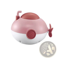 Pink and white plastic submarine baby bath toy with red propeller periscope and circular panel