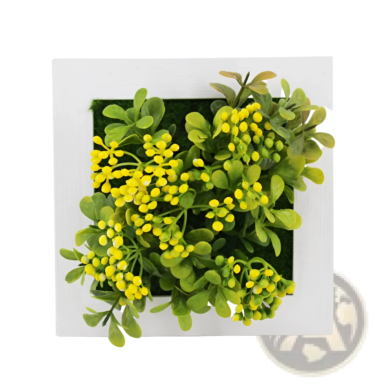 Succulent wall decor 3d artificial hanging plants with vibrant yellow blossoms and lush green leaves in a square frame