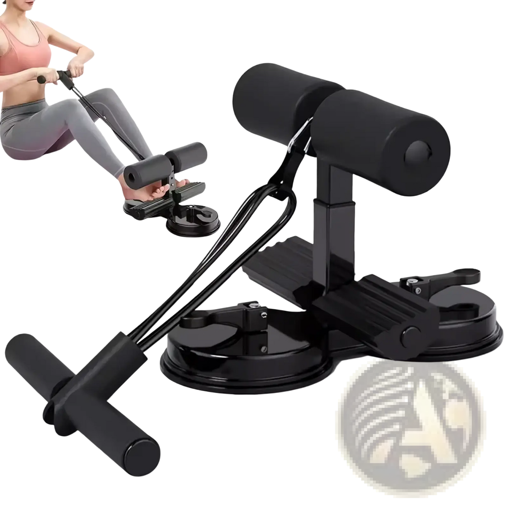 Black suction cup sit up assist bar with padded handles and adjustable resistance for abdominal exercise