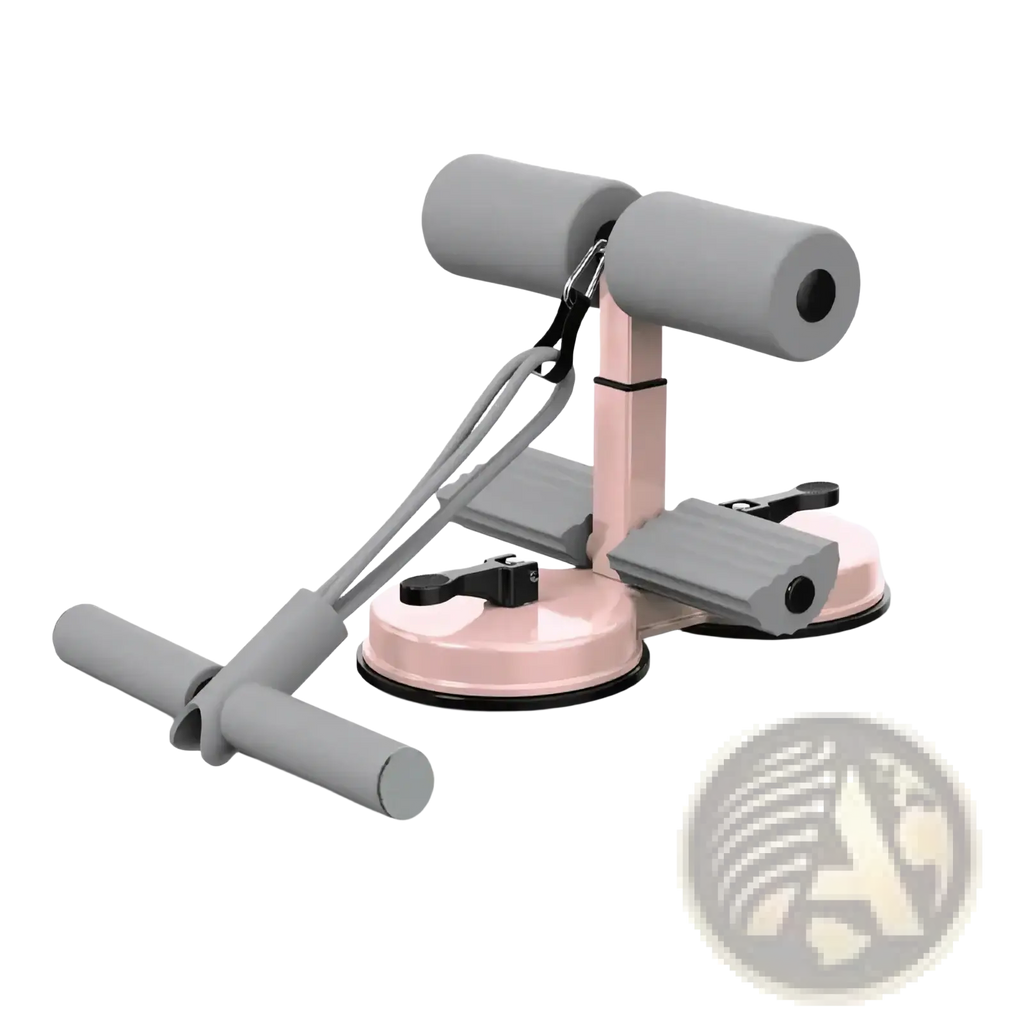 Pink and gray adjustable suction cup sit up assist bar abdominal exercise machine for floor stability