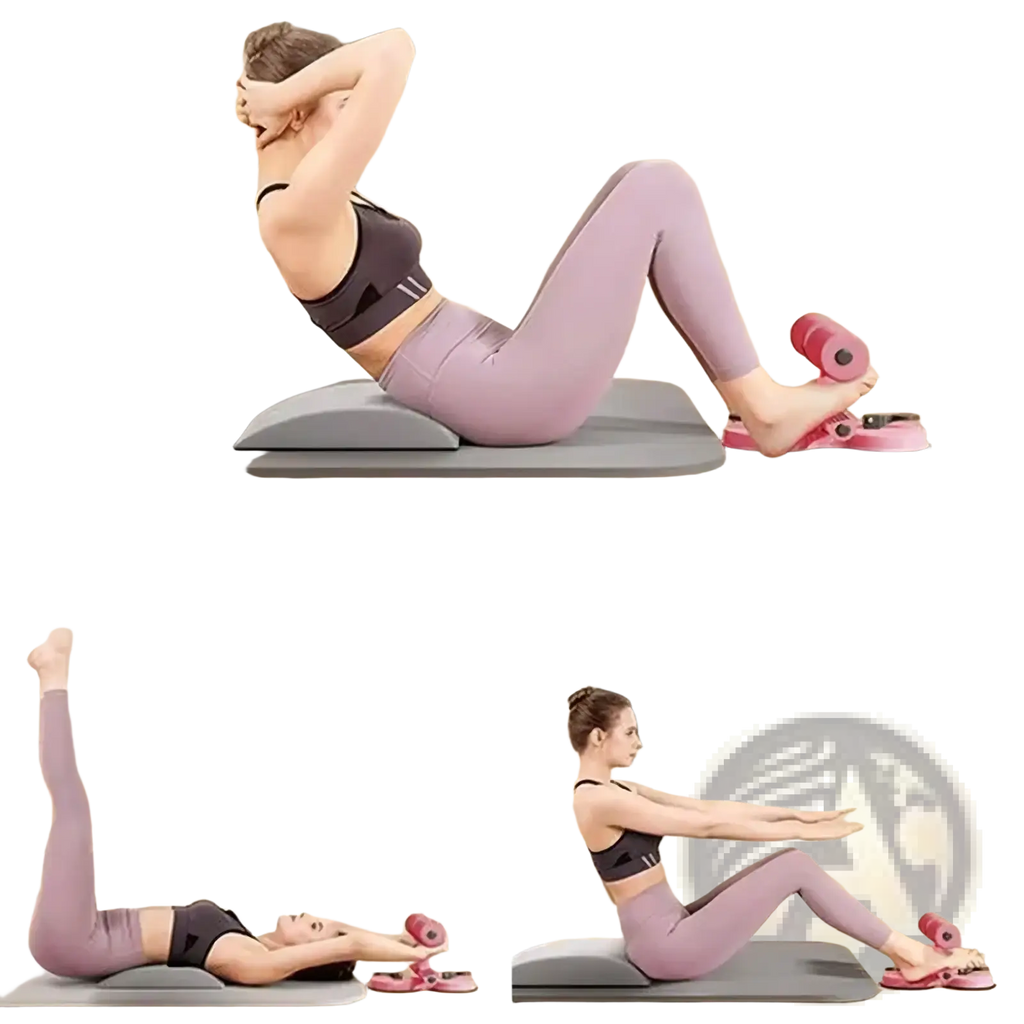 Pink and gray suction cup sit up assist bar abdominal exercise machine with adjustable resistance bands for core training