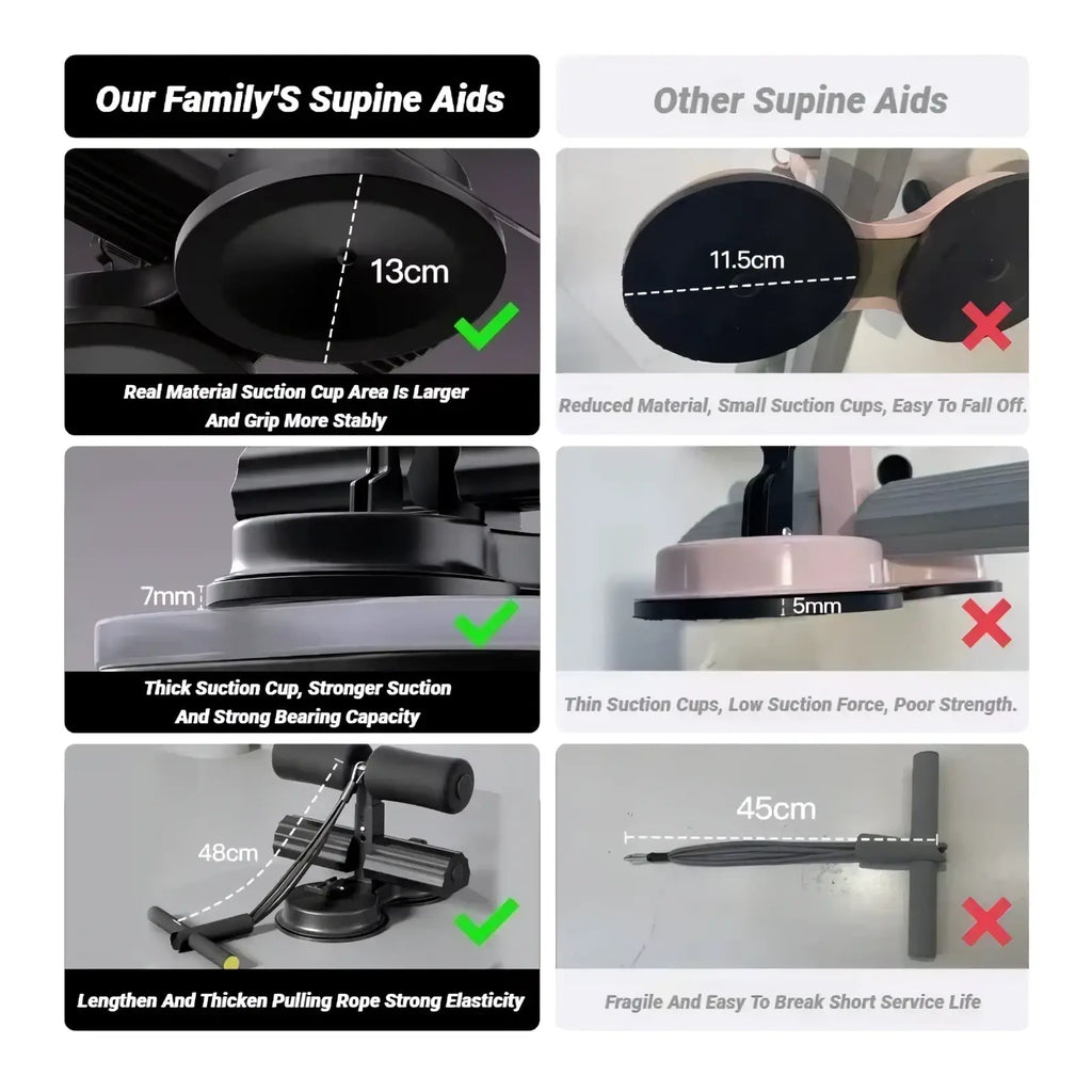 Black suction cup sit up bar ankle support with thick material and reinforced base for strong grip