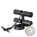 Black rubberized padded ab roller with adjustable resistance bands and suction cup base for sit up bar ankle support