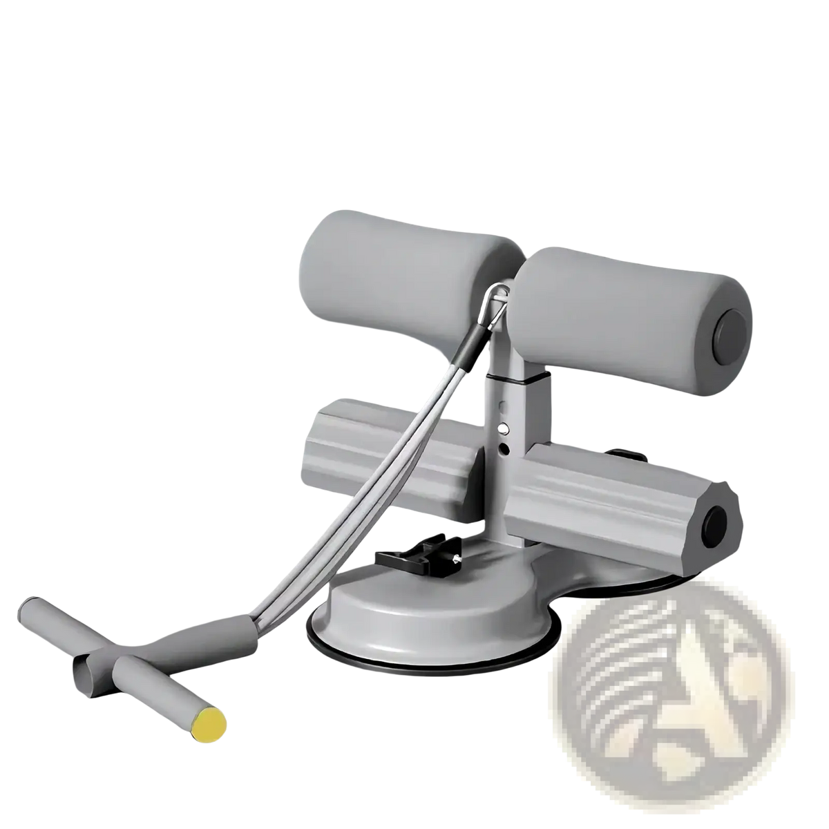 Gray adjustable ab crunch machine with padded handles and suction base for sit up bar ankle support exercises