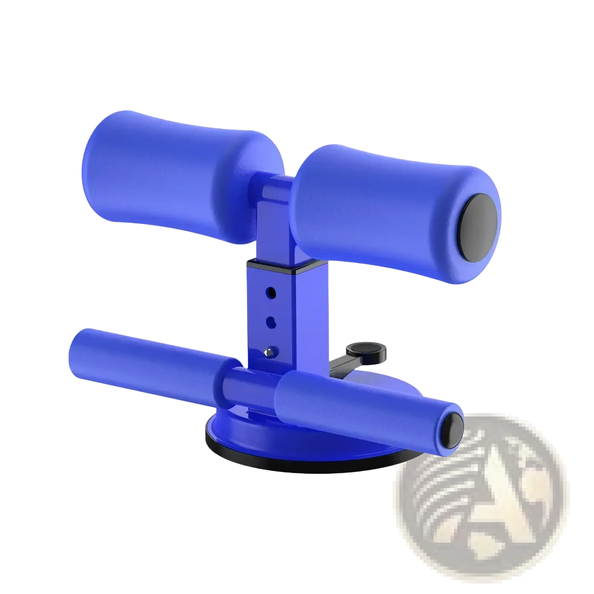 Blue plastic suction sit up bar fitness trainer ab roller with two padded handles and suction cup base for stability