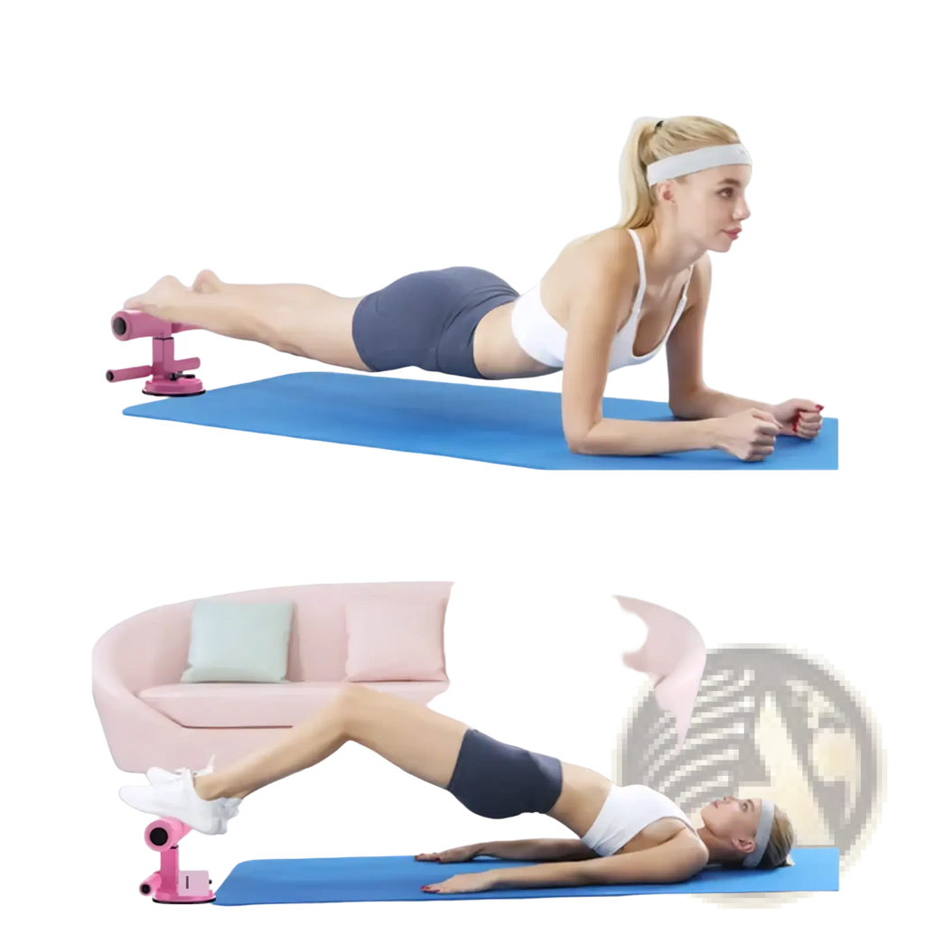 Pink plastic suction sit up bar fitness trainer with leg exercise machine for home workout assistance