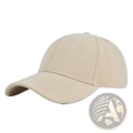 Beige suede baseball cap with curved brim and stitched paneling soft minimalist adjustable hat