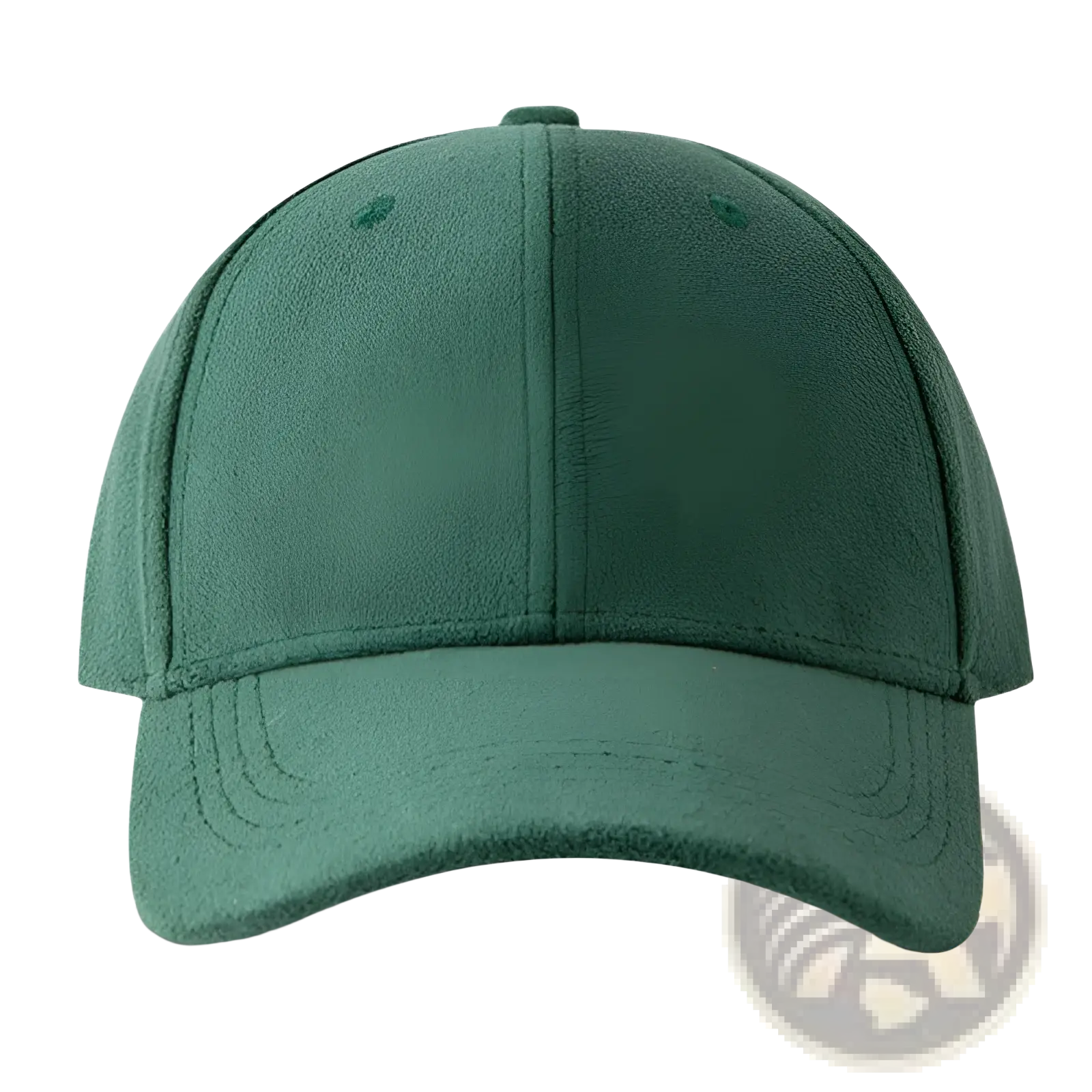 A dark green suede baseball cap with a structured crown and stitched brim, adjustable for a minimalist look