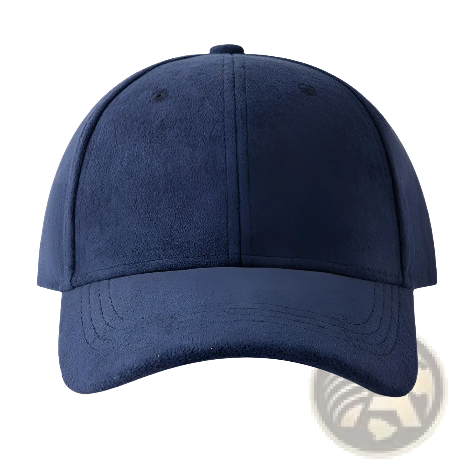 Navy blue suede baseball cap with structured crown curved brim and adjustable strap for a minimalist look