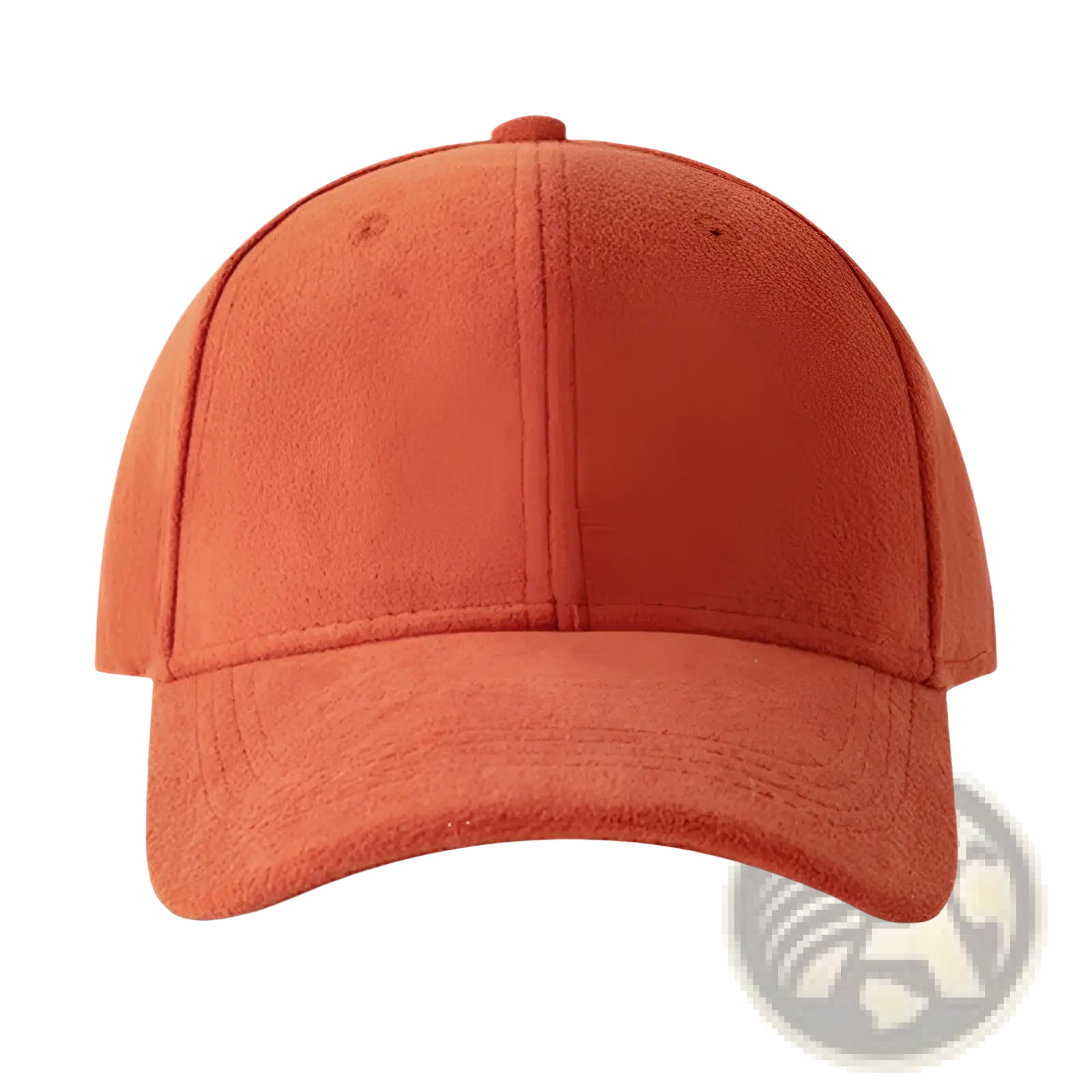 A rust-colored suede baseball cap with a structured crown and curved brim in a minimalist adjustable design