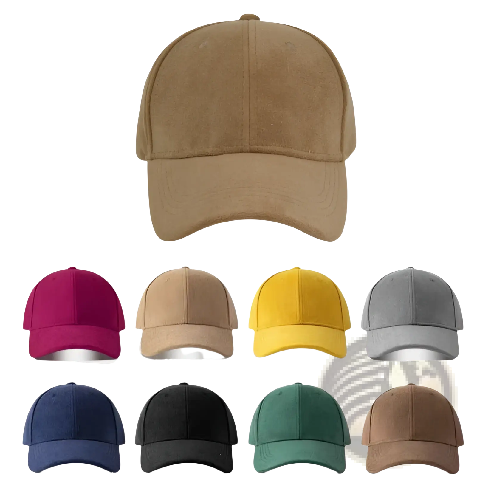 Tan suede baseball cap with a classic six-panel design and curved brim from the suede baseball cap soft minimalist adjustable hat series
