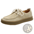 Beige suede British style casual lace up leather shoe with white laces and brown rubber sole