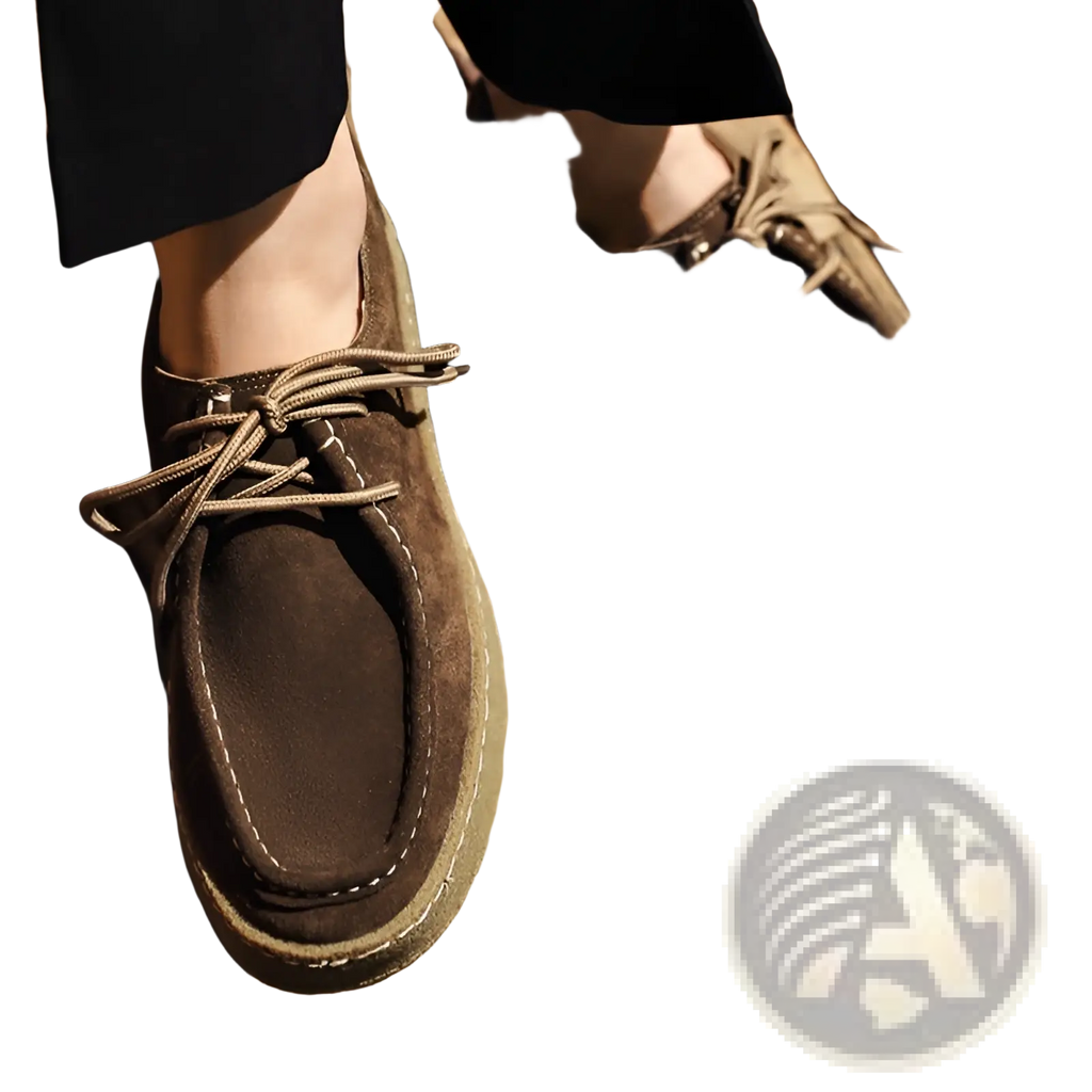 Brown suede british style casual lace up leather shoes with tan laces and stitched seam detail